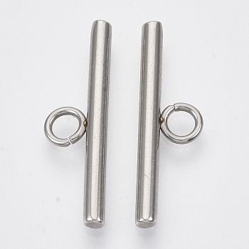 304 Stainless Steel Toggle Clasps Parts, Stainless Steel Color, Bar: 25x7x2.5mm, Hole: 3mm