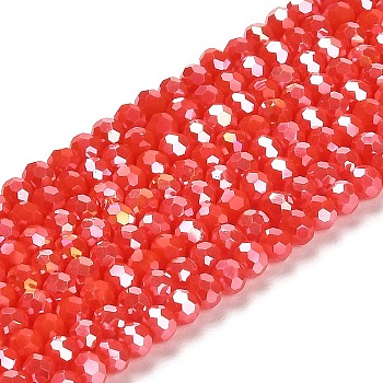 Opaque Glass Beads Stands, AB Color, Faceted(32 Facets), Round, Red, 3.5x3mm, Hole: 1mm, about 168~169pcs/strand, 19.09~19.17 inch(48.5~48.7cm)