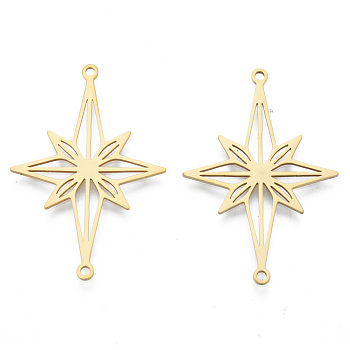 201 Stainless Steel Connector Charms, Star, Real 18K Gold Plated, 39x26x1mm, Hole: 1.5mm