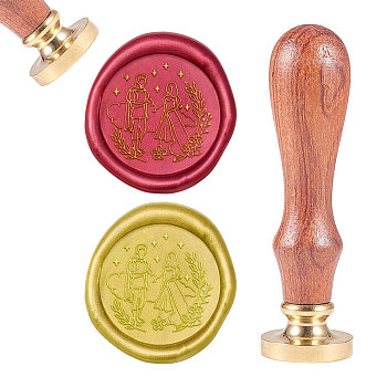 CRASPIRE DIY Scrapbook, Brass Wax Seal Stamp, with Natural Rosewood Handle, for Valentine's Day,  Prince and Princess Pattern, 25mm