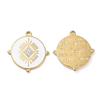 Vacuum Plating 201 Stainless Steel Enamel Pendants, with Rhinestones, Real 18K Gold Plated, Flat Round Charm, Crystal, 24.5x23x2.5mm, Hole: 1.4mm