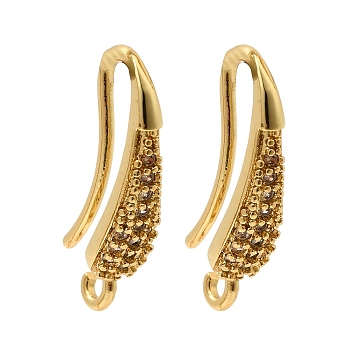 Brass Micro Pave Clear Cubic Zirconia Earring Hooks, Long-Lasting Plated, Teardrop, with Loop, Golden, 20x4x7mm, Hole: 1.4mm, Pin: 1.1mm