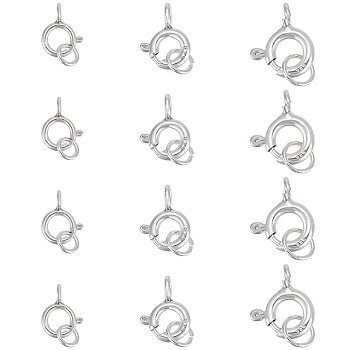 Elite 12Pcs 3 Size 925 Sterling Silver Spring Ring Clasps, with 12Pcs Open Jump Rings, Silver, 7.5~10.5x6~9x1~2mm, Hole: 1.4~1.6mm, Inner Diameter: 3~3.8mm, 4Pcs/size