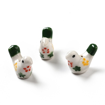 Handmade Printed Porcelain Beads, Pigeon, White, 12.5~13x17~19x7~8.5mm, Hole: 1.5mm