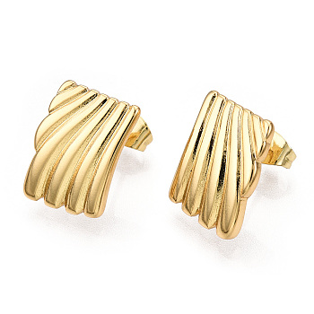 Rack Plating Brass Stud Earrings, Rectangle, Real 16K Gold Plated, 15x11mm