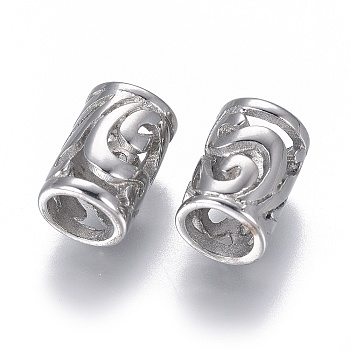 304 Stainless European Beads, Large Hole Beads, Column, Stainless Steel Color, 10x7mm, Hole: 5mm