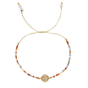 Brass Saint Benedict Medal & Glass Braided Bead Bracelet, Adjustable Bracelet, Colorful, no size