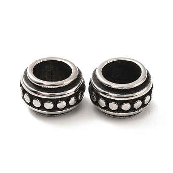 316 Surgical Stainless Steel European Beads, Large Hole Beads, Rondelle, Antique Silver, 12.5x8mm, Hole: 7.5mm