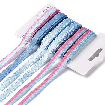 18 Yards 6 Styles Polyester Ribbon, for DIY Handmade Craft, Hair Bowknots and Gift Decoration, Light Blue Color Palette, Aqua, 3/8~1/2 inch(9~12mm), about 3 yards/style
