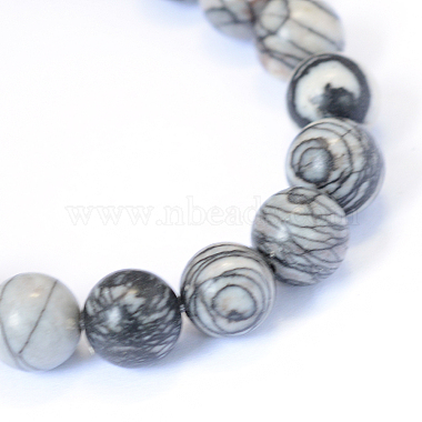 Natural Black Silk Stone/Netstone Round Bead Strands(G-E334-4mm-05)-2