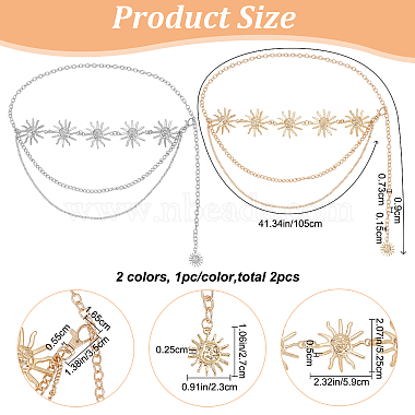 2Pcs 2 Colors Alloy & Iron Sun Link Chain Belts(AJEW-CP0005-70)-2