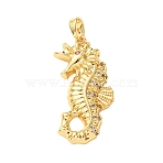Brass Micro Pave Clear Cubic Zirconia Pendants, Sea Horse Charms, Real 18K Gold Plated, 30x16x4.5mm, Hole: 5x3mm(KK-C264-10D-G)