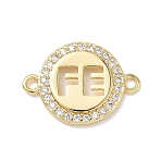 Brass Micro Pave Clear Cubic Zirconia Hollow Flat Round with FE Links Connector Charms, Rack Plating, Long-Lasting Plated, Cadmium Free & Lead Free, Real 18K Gold Plated, 14x19x2mm, Hole: 1.6mm(KK-L268-018G)