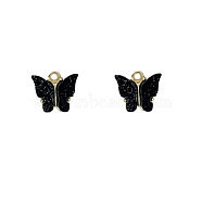 Vintage Alloy Acrylic Charm, for DIY Hoop Earing Accessories, Butterfly Shape, Golden, Black, 14x12mm(PALLOY-TAC0021-01E)