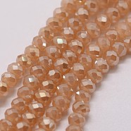 Electroplate Glass Bead Strands, Rondelle, Faceted, Pearl Luster Plated, Navajo White, 3x2mm, Hole: 1mm, about 120~125pcs/strand, 12.4 inch(X-GLAA-K016-2x3mm-09PL)