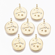 Alloy Pendants, with Crystal Rhinestone, Cadmium Free & Nickel Free & Lead Free, Constellation, Real 18K Gold Plated, Aries, 17x14x1.4mm, Hole: 1.5mm(PALLOY-S135-001C-NR)