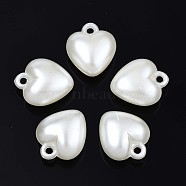 Acrylic Imitation Pearl Pendants, Heart, Creamy White, 17x14x8mm, Hole: 1.8mm(X-OACR-N134-006)