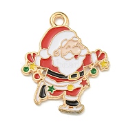 Christmas Theme Alloy Enamel Pendants, Light Gold, Santa Claus, 26x21x1.2mm, Hole: 2mm(ENAM-I060-01A)