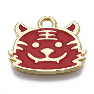 Alloy Pendants, with Enamel, Tiger, Cadmium Free & Lead Free, Red, 14x17x1mm, Hole: 1.6mm(PALLOY-YWC0001-03-RS)