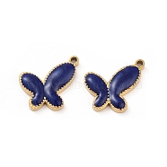 Ion Plating(IP) 304 Stainless Steel Enamel Pendants, Butterfly Charm, Golden, Marine Blue, 12.5x16x2mm, Hole: 1.5mm(STAS-I309-01A)