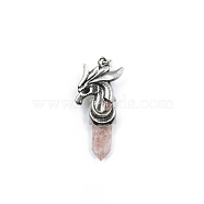 Cherry Quartz Glass Resin Pointed Pendants, Eagle Charms with Platinum Plated Alloy Findings, 45x23mm(FIND-PW0025-06P-30)