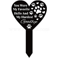 Acrylic Garden Stake, Ground Insert Decor, for Yard, Lawn, Garden Decoration, Heart with Memorial Words, Paw Print, 258x158mm(AJEW-WH0365-011)