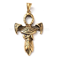Ion Plating(IP) 304 Stainless Steel Big Pendants, Ankh Cross with Eye of Ra/Re Egypt Charm, Antique Golden, 54.5x32x5.5mm, Hole: 4x8mm(STAS-D067-04AG)