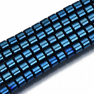 Electroplate Non-magnetic Synthetic Hematite Beads Strands, Column, Royal Blue, 3.5x3mm, Hole: 1mm, about 125~126pcs/strand, 15.55 inch~15.83 inch(39.5cm~40.2cm)(G-T114-61-04)