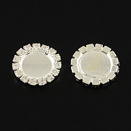 Silver Color Plated Brass Rhinestone Tray Cabochon Settings, Flat Round, Crystal, Tray: 10mm, 16x2.5mm(KK-Q583-10mm)