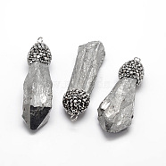 Nuggets Dyed Electroplated Natural Druzy Crystal Big Pendants, with Polymer Clay Rhinestone and Platinum Tone Brass Findings, Gray, 46~60x12~19x6~18mm, Hole: 1.5mm(G-F229-20B)