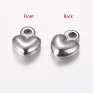 304 Stainless Steel Charms, Chain Extender Teardrop, Puffed Heart, Stainless Steel Color, 7.5x5.5x2mm, Hole: 0.5mm, about 500pcs/bag(STAS-K002-25A)