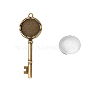 Pendant Making Sets, with Alloy Pendant Cabochon Settings and Glass Cabochons, Key, Nickel Free, Antique Bronze, Tray: 20mm, 71x25x3mm, Hole: 3mm, 19.5~20x5.5mm(DIY-X0288-78AB-NF)