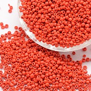 8/0 Glass Seed Beads, Grade A, Round, Opaque Colours, Red, 2.8~3.2mm, Hole: 1.0mm, about 15000pcs/pound(SEED-J014-F8-45)