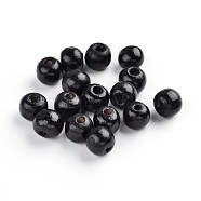 Natural Wood Beads, Dyed, Round, Lead Free, Black, 10x8.5mm, Hole: 3.5mm(X-TB10mmY-10)