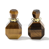 Natural Tiger Eye Perfume Bottle Pendants, Faceted Bottle Charms with Golden Tone 304 Stainless Steel Findings, Cadmium Free & Lead Free, 36~37x20~20.5x13.5~15mm, Hole: 1.8mm(G-Q163-10G-07)