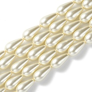 Grade A Glass Pearl Beads, Painted, Drop, Light Yellow, 16x8mm, Hole: 1mm, about 24pcs/strand(HY-AB426-EM107)
