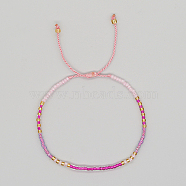 Glass Seed Braided Beaded Bracelets, Adjustable Bracelet, Pink, 11 inch(28cm)(XC9959-10)