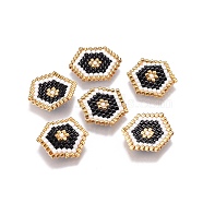MIYUKI & TOHO Handmade Japanese Seed Beads Links, Loom Pattern, Hexagon, Black, 14~15x18~19x1.7mm(SEED-A029-HA02)