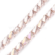 Electroplated Transparent Glass Beads Strands, Half Rainbow Plated, Faceted Twist Rectangle, Rosy Brown, 10x8x5mm, Hole: 1.2mm, about 49~51pcs/strand, 21.26''(54cm)(GLAA-G092-A06)
