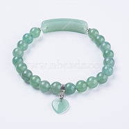 Natural Green Aventurine Stretch Bracelets, with Alloy Findings, Heart, 2-3/8 inch(61mm)(BJEW-F308-34A)