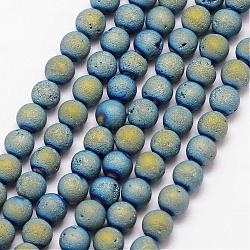 Electroplated Natural Agate Bead Strands, Round, Grade A, Green Yellow, 6mm, Hole: 1mm, about 30pcs/strand, 7.5 inch(G-K168-6mm-L2-01)