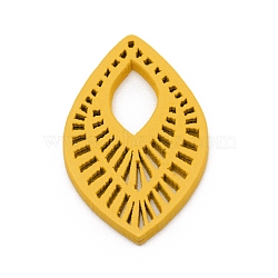 Splint Leaf Pendants, for DIY Jewelry Making, Gold, 35.5x24x4mm, Hole: 12.5x8mm(WOOD-WH0115-69E)