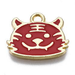 Alloy Pendants, with Enamel, Tiger, Cadmium Free & Lead Free, Red, 14x17x1mm, Hole: 1.6mm(PALLOY-YWC0001-03-RS)