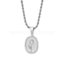 Stainless Steel Pendant Necklaces for Women, Oval with Sunflower, Stainless Steel Color, 15.75 inch(40cm)(ZR3871-2)