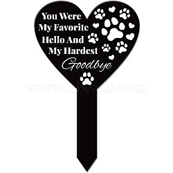 Acrylic Garden Stake, Ground Insert Decor, for Yard, Lawn, Garden Decoration, Heart with Memorial Words, Paw Print, 258x158mm(AJEW-WH0365-011)