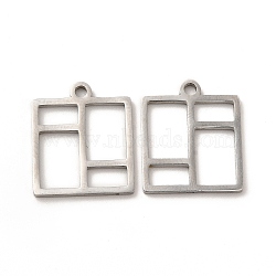 304 Stainless Steel Pendants, Hollow, Rectangle Charm, Stainless Steel Color, 17.5x15x2mm, Hole: 1.6mm(STAS-A070-21P)