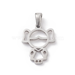 304 Stainless Steel Pendants, Laser Cut, Hollow, Girl Charms, Stainless Steel Color, 18.5x14.5x1.5mm, Hole: 2.5x5.5mm(STAS-G284-21P)