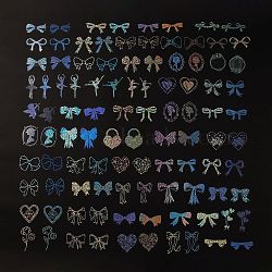 100Pcs Bowknot PET Waterproof Laser Stickers Sets, Adhesive Decals for DIY Scrapbooking, Photo Album Decoration, Colorful, 29~73x36~64x0.1mm(STIC-P002-05)