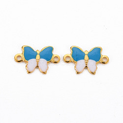 304 Stainless Steel Enamel Links Connectors, Two Tone, Butterfly, Real 16K Gold Plated, Cadmium Free & Nickel Free & Lead Free, Steel Blue, 6.5x10x1mm, Hole: 1mm(STAS-N088-21C-NR)