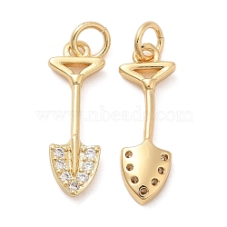 Rack Plating Brass Micro Pave Cubic Zirconia Pendants, Long-Lasting Plated, Cadmium Free & Lead Free, Shovel, Real 18K Gold Plated, 20x7x2mm, Hole: 3mm(KK-I706-03G)
